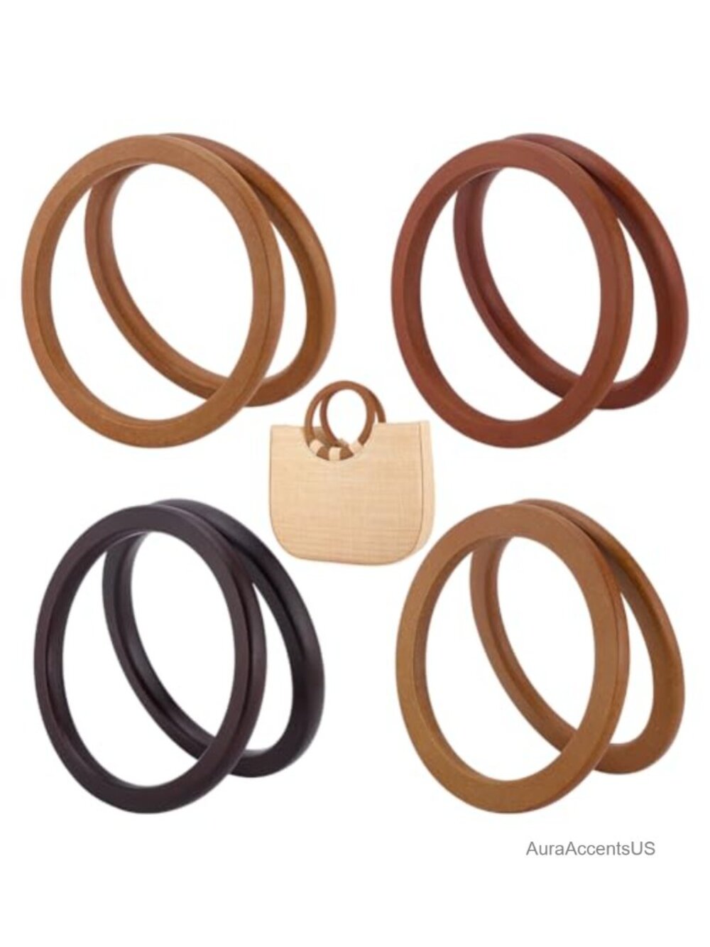 8pc Wooden Flat Round Purse Handles 5.5in DIY Bag Making Supplies